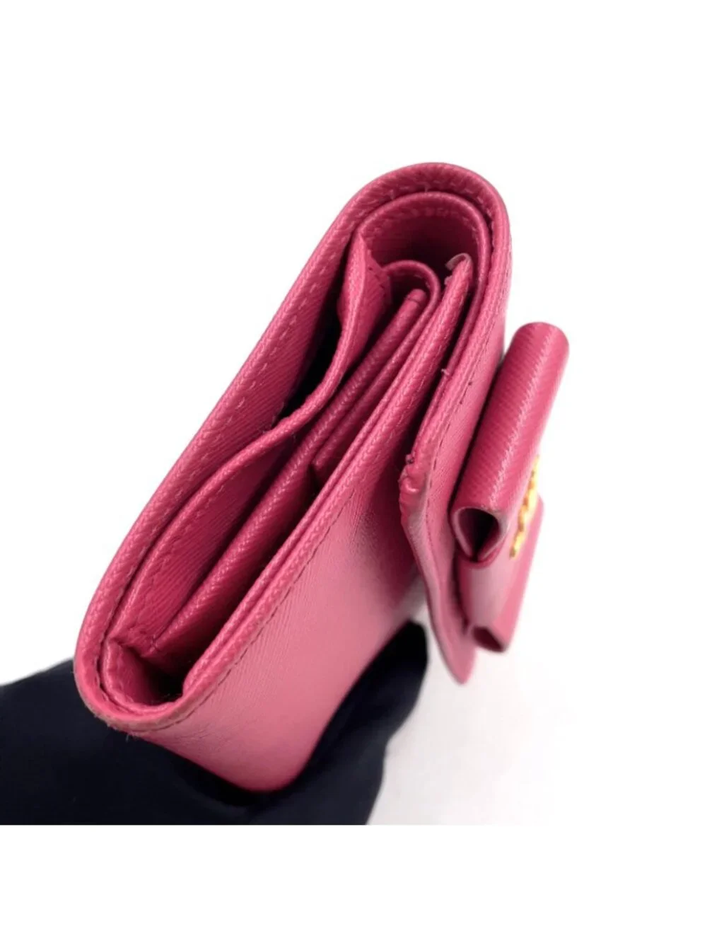 Prada Saffiano Fiocco Leather Pink Trifold Wallet Gold